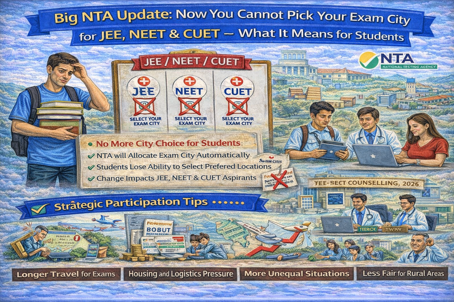 Big NTA Update: Now You Cannot Pick Your Exam City for JEE, NEET & CUET — What It Means for Students